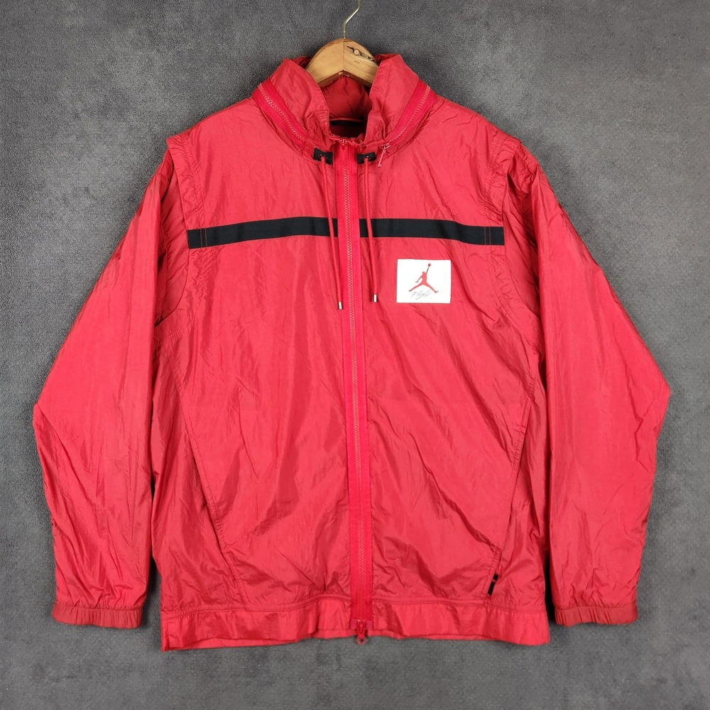 Nike Air Jordan Wings Flight Windbreaker Jacket Mens Medium Red Full Zip Hooded